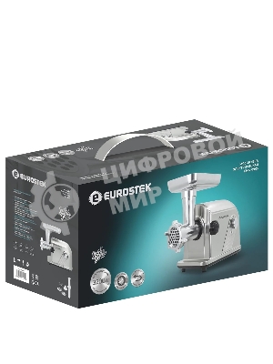 Мясорубка электрическая Eurostek EMG-0905 серебристый, 3200 Вт, 3 кг/мин, реверс, защита от перегрузки, металлический лоток, насадки - 4
