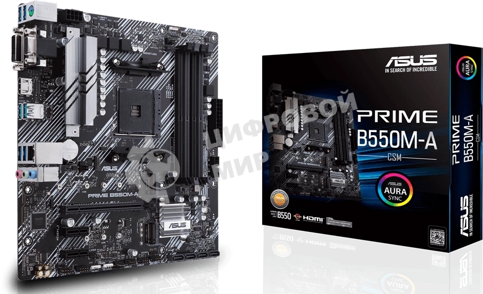 Материнская плата ASUS PRIME B550M-A/CSM, AM4, AMD B550, 4xDDR4, 4xSATA, 2xM.2, 1xPCIe 4.0 x16, 1xPCIe 3.0 x16, 2xPCIe 3.0 x1, 1xVGA, 1xDVI, 1xHDMI, 1x1Gb LAN, 2xUSB-A 10Gbps, 4xUSB-A 5Gbps, 3x3.5 мм, 7.1, mATX