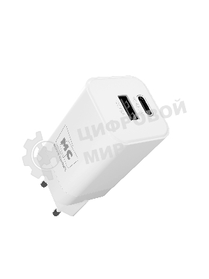 Сетевое зарядное устройство MORE CHOICE NC85 1USB+1Type-C 3.0A PD 20W+QC3.0, белый