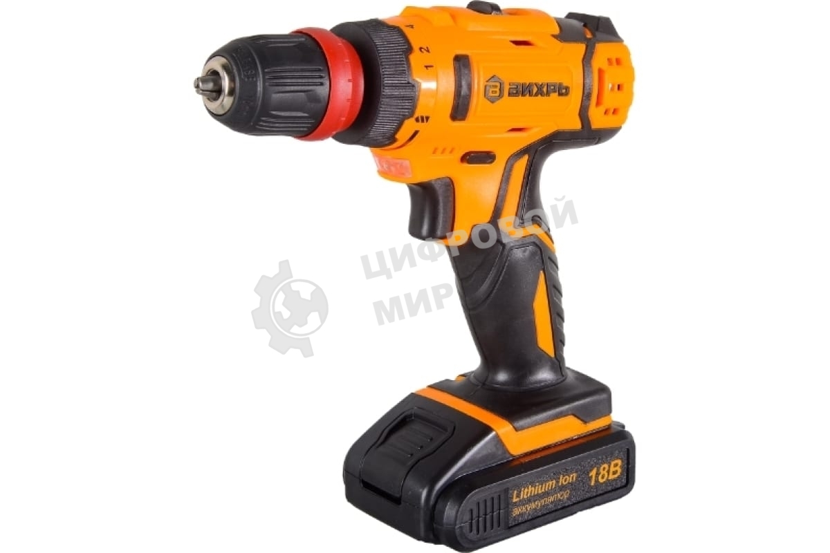 Дрель-шуруповерт аккумуляторная Вихрь ДА-18Л-2КC 72/14/34, Аккумуляторная, 18В, 2 АКБ, Кейс