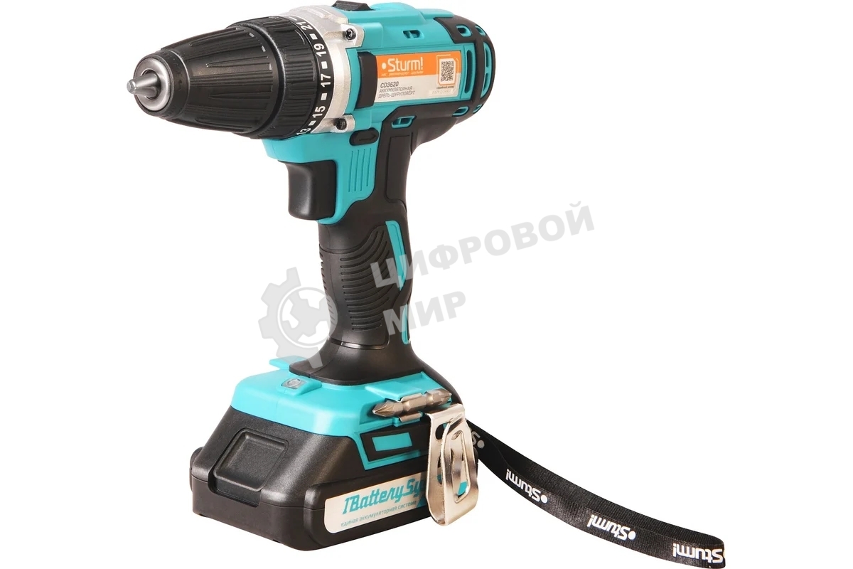 Дрель-шуруповерт аккумуляторная Sturm CD3620, Аккумуляторная, 20В, 2 АКБ, Кейс