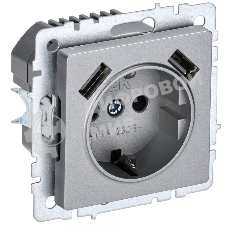 Розетка 1-местная IEK BRITE РЮш10-2-БрА (BR-R14-16-U21-D31-K47) с заземлением, с защитными шторками, 16А, с USB A+A 5В 3,1А, алюминий