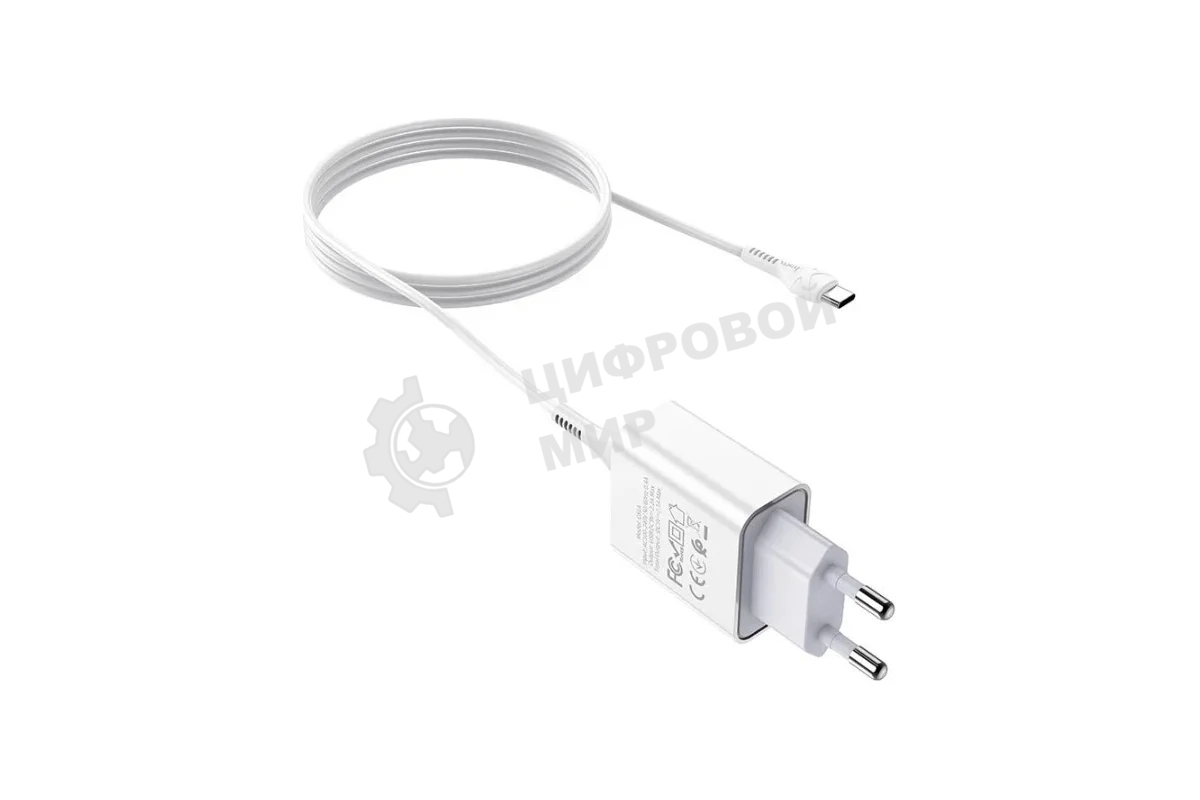 Блок питания (сетевой адаптер) HOCO C81A Asombroso single 1xUSB с кабелем Type-C, 2.1A, 10W, белый