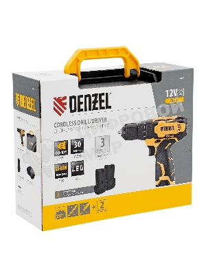 Дрель-шуруповерт Denzel CDQ-12, 12 В, 1,5 Ач, 30 Нм, щеточный