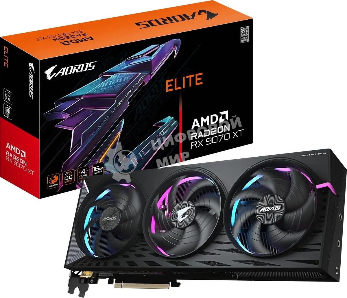 Видеокарта Gigabyte PCI-E GV-R9070XT AORUS E-16GD 1.0 AMD Radeon RX 9070XT 16Gb 256bit GDDR6 2175/20000 HDMIx2 DPx2 HDCP Ret