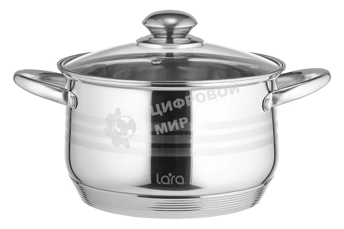Кастрюля Lara LR02-584 SONATA 22x13 см, 4.9 л, нержавеющая сталь, индукция, с крышкой