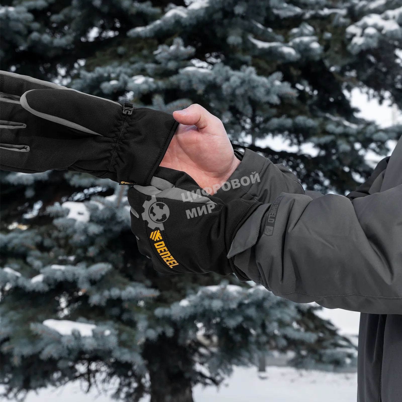 Перчатки универсальные Denzel 68090 двойные, работа с сенсорным экраном, размер 9