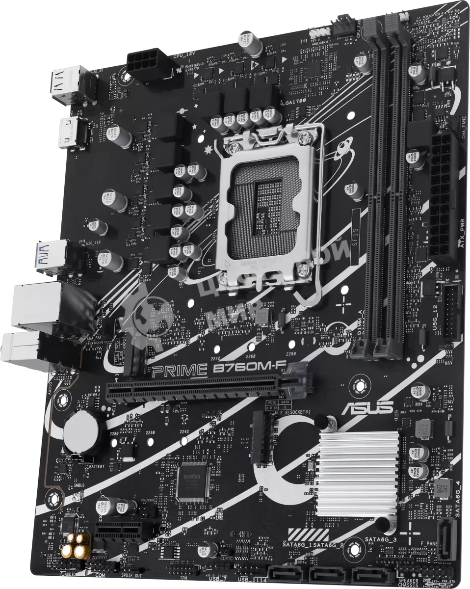 Материнская плата ASUS PRIME B760M-F, LGA 1700, Intel B760, 2xDDR5, 4xSATA, 2xM.2, 1xPCIe 4.0 x16, 1xPCIe 3.0 x1, 1xHDMI, 1x1Gb LAN, 4xUSB-A 5Gbps, 2xUSB-A 2.0, 7.1, mATX