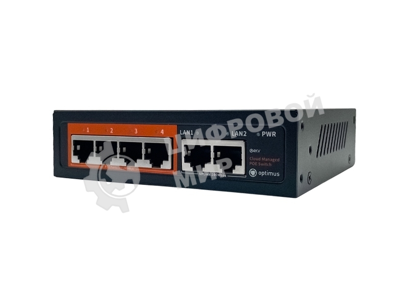 Коммутатор Optimus U1IC-4F/2F, 4×100 Мбит/с PoE+ + 2×100 Мбит/с Uplink, настраиваемый
