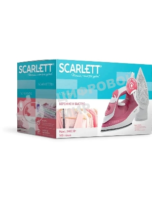 Утюг Scarlett SC-SI30K56 розовый, 2400; Световой индикатор работы: Да; Регулируемый пар до г/мин: 35; Паровой удар до г/мин: 140; Резервуар для воды, мл: 280; Функция разбрызгивания воды: Да; Терморегулятор: Да; Вертикальное отпаривание: Да; Регулировка степени отпаривания: Да; Покрытие подошвы: Керамическая подошва KeramoPro; Самоочистка: Да; Система защиты от накипи ANTI-CALC: Да; Функция автоотключения AUTO-SHUT OFF: Да; Размер утюга Ш*В*Г, мм: 289*120*140; Шарнирное крепление шнура: Да; Длина электрошнура, м: 1.8; Цвет шнура: В цвет корпуса;