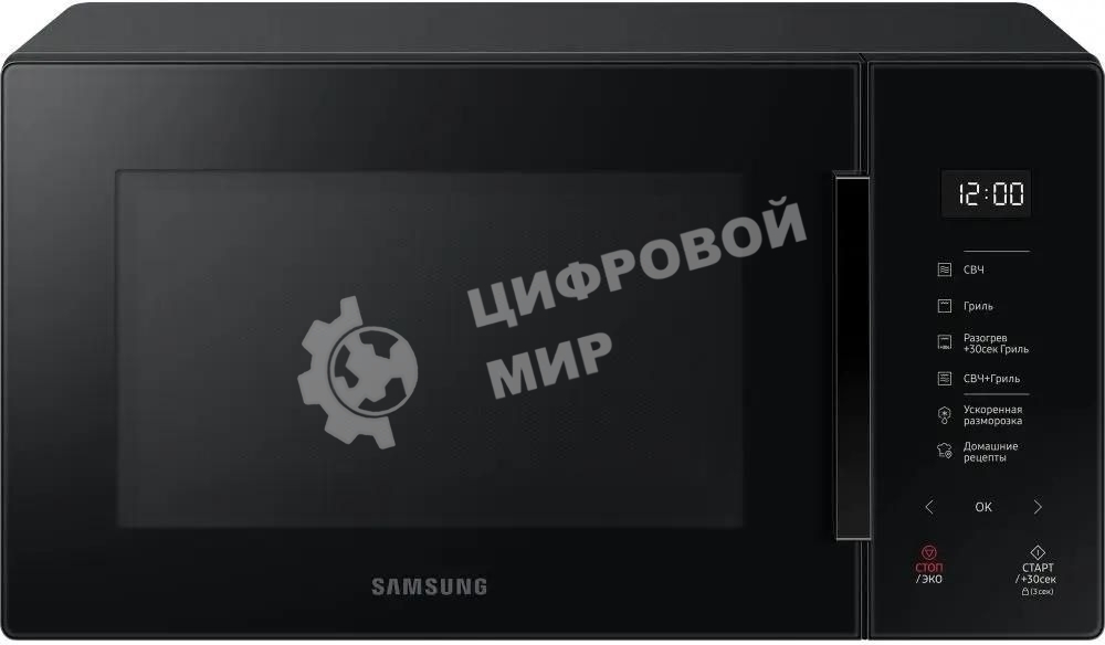 Микроволновая печь Samsung MG23T5018AK/BW черный, 23 л, 800 Вт, переключатели - сенсор