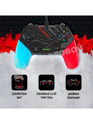 Геймпад A4Tech Bloody GP30 Sports черный/синий USB виброотдача обратная связь