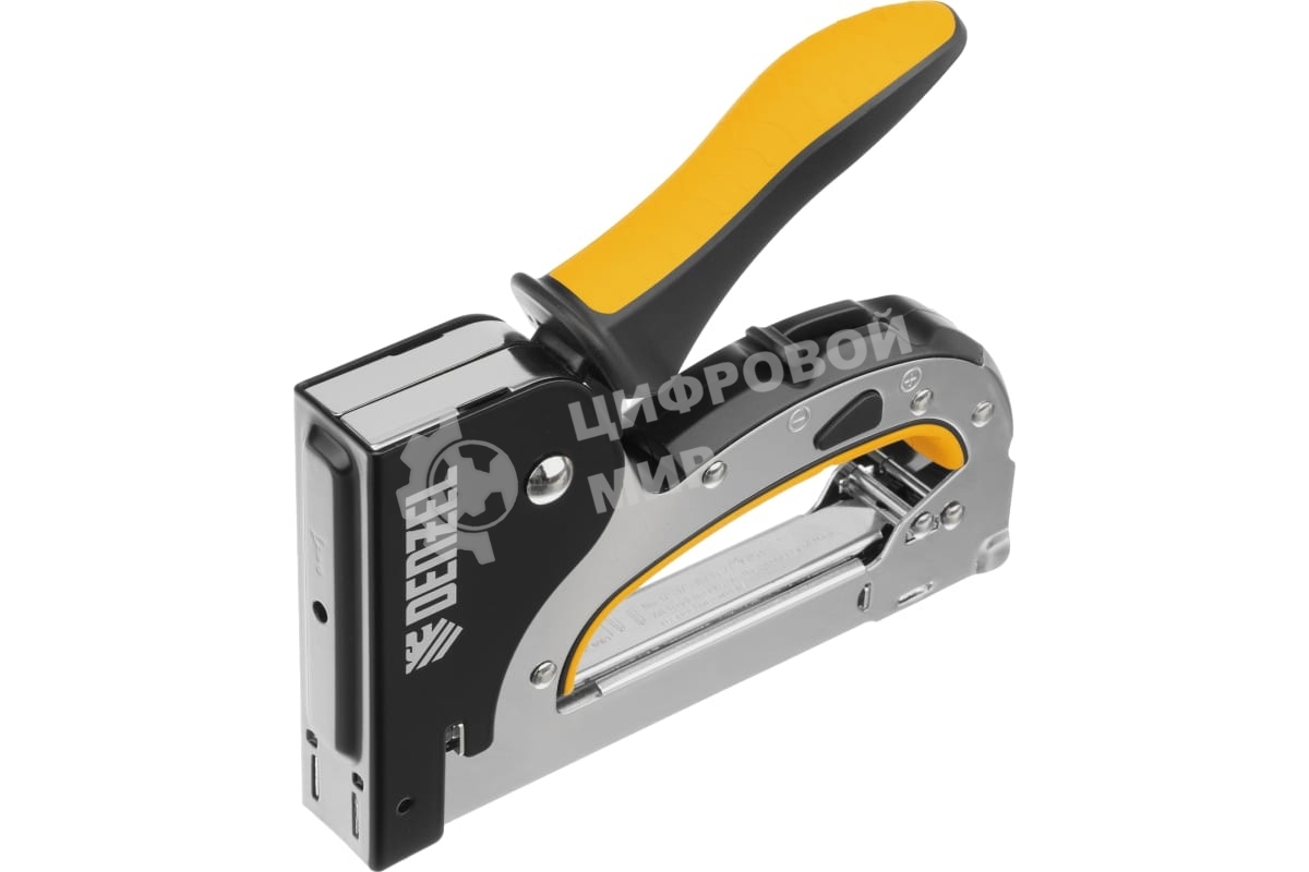 Степлер мебельный Denzel, стальной корпус, быстрая загрузка, регул. силы удара, тип 53, 4-14 мм