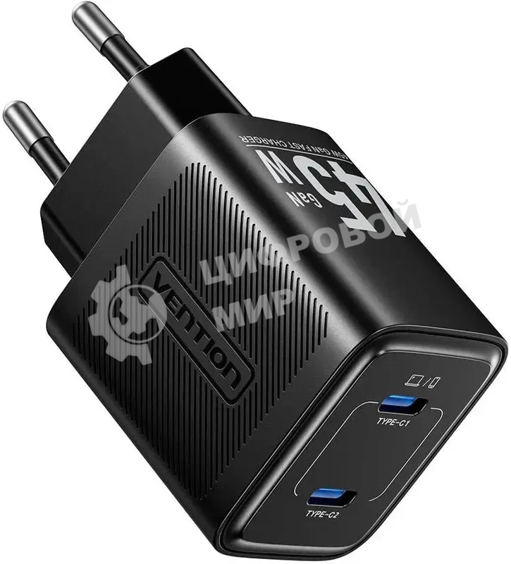 Сетевое зарядное устройство Vention на 2 порт USB С+C GaN 45W Черный
