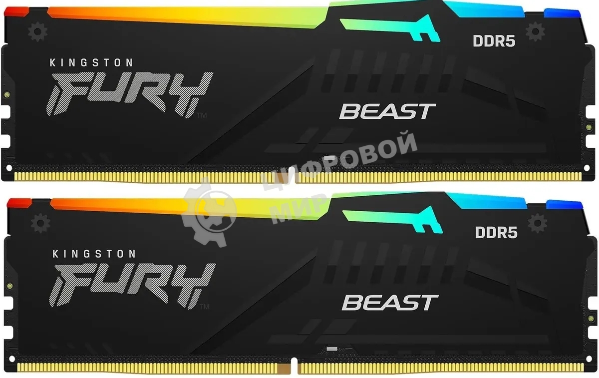 Оперативная память Kingston Fury Beast, DDR5, 16Gb (2x8GB), 5600MHz, CL40, DIMM, с радиаторами, RGB, черный