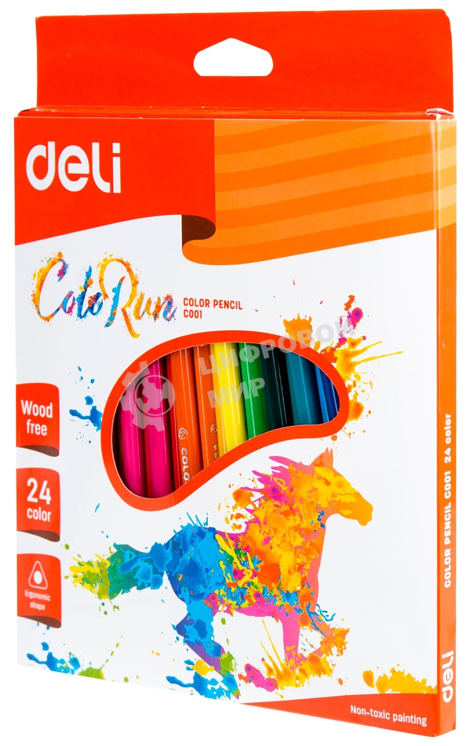 Карандаши цветные Deli ColoRun EC00120 трехгранные пластик 24цв. коробка/европод.