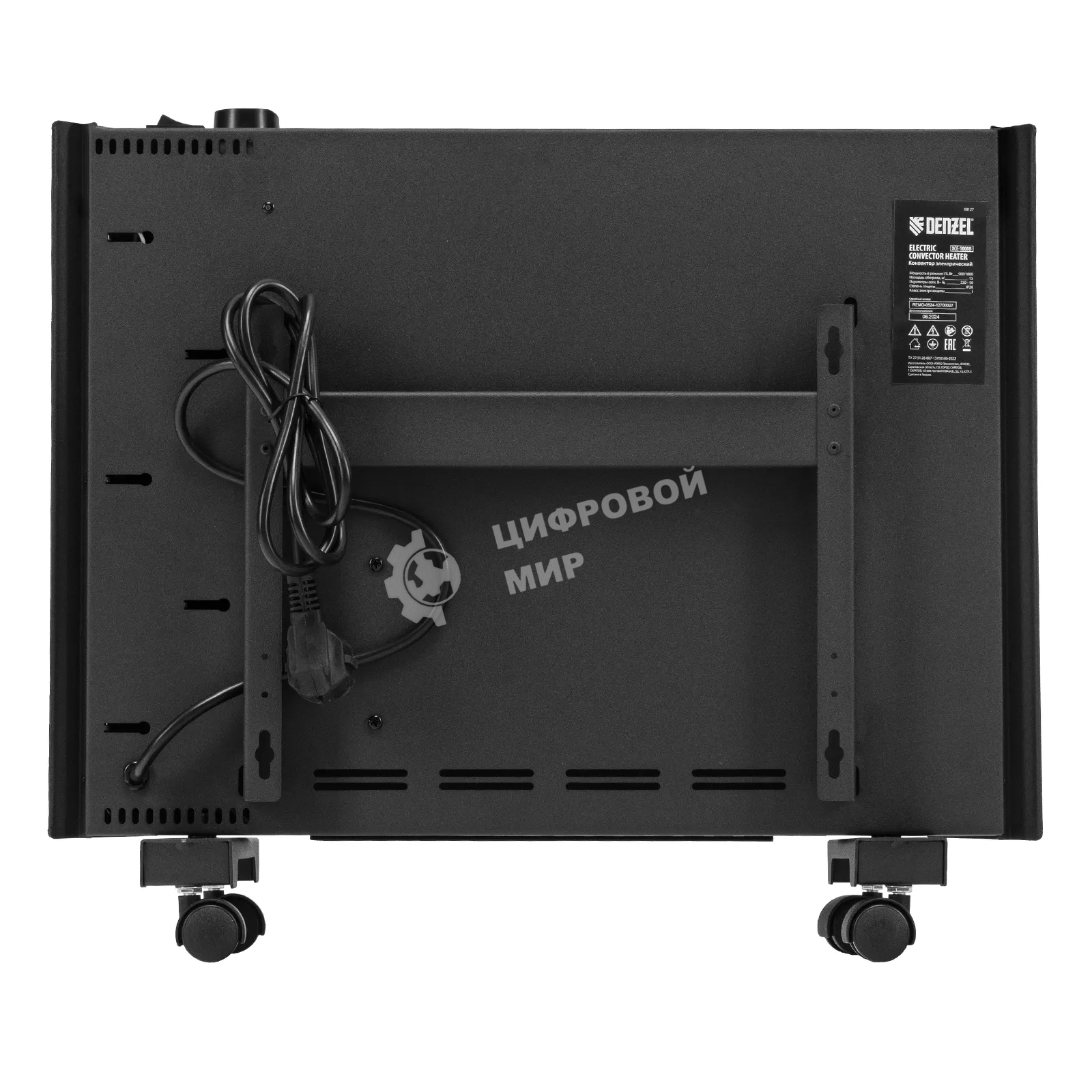 Конвектор электрический Denzel XCE-1000B черный, 1000 Вт, 15 м2, термостат