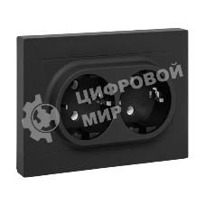 Розетка 2-м EKF UP1-SOB-210 СП Эпика 16А с заземл. без защ. шторок с рамкой механизм черный