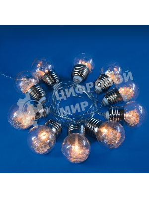 Гирлянда светодиодная Uniel Лампочки ретро на батарейках 3AA (не в/к) 18м 10 светодиодов теплый белый свет ULD-S1800-010/STB/3AA WARM белый IP20 RETRO BULBS