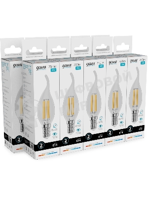 Лампа филам. Gauss Filament 12Вт цок.:E14 свеча св.свеч.бел.нейт. (упак.:10шт) (42122)