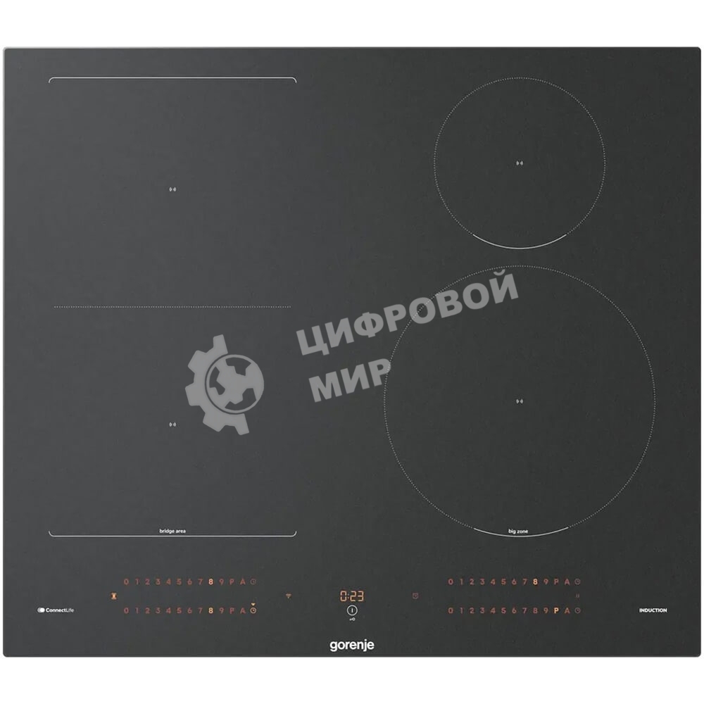Варочная панель Gorenje, 60 см, индукция, 4 зоны нагрева, слайдерное управление, таймер, функция Bridge, функция PowerBoost, автопрограммы, автоопределение посуды, StableHeat, Wi-Fi, защита от детей, черный
