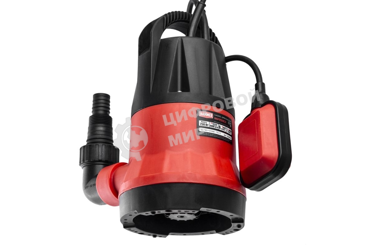 Насос дренажный Hammer NAP250CD 250Вт, 6000л/ч, высота 6м, глубина 7м