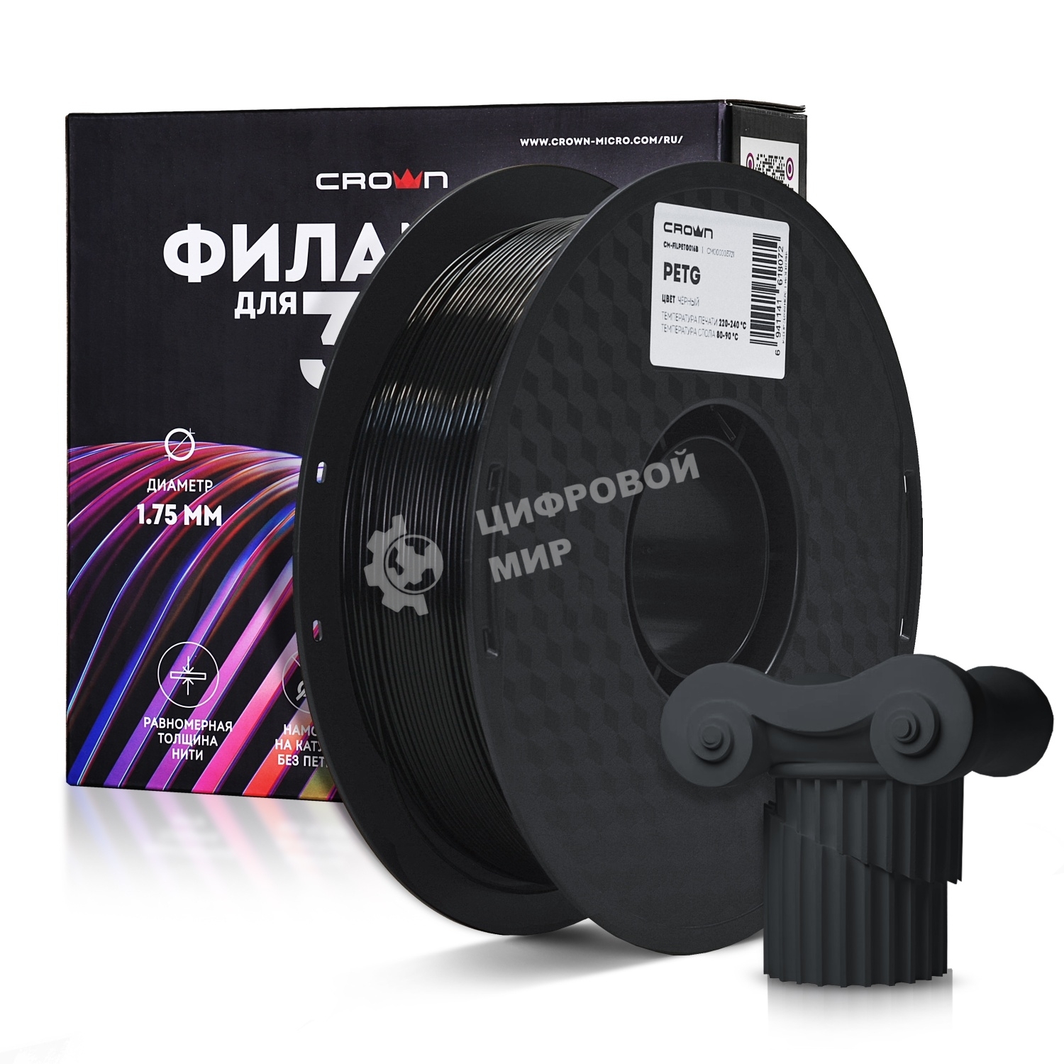 Филамент Crown Micro CM-FILPETG016B PETG 1.75 1кг черный