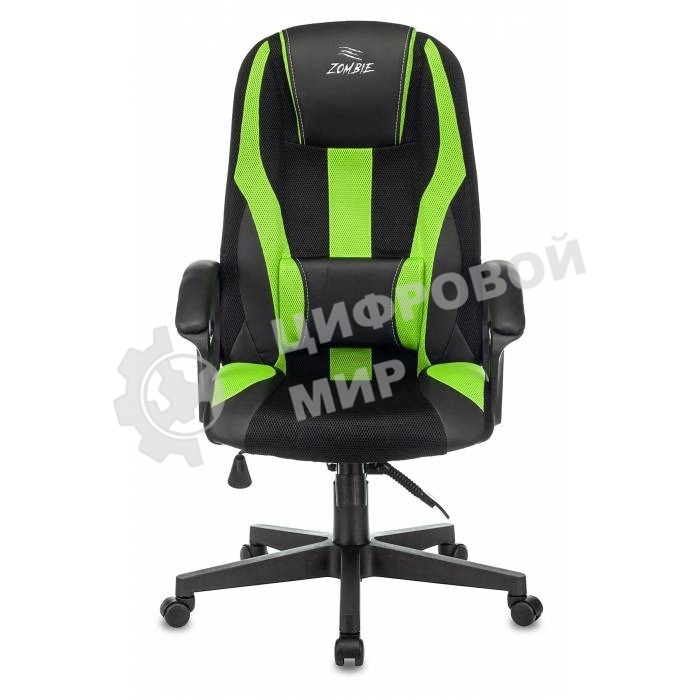 Кресло игровое Бюрократ Zombie 9 черный/салатовый, искусст.кожа/ткань, крестовина пластик