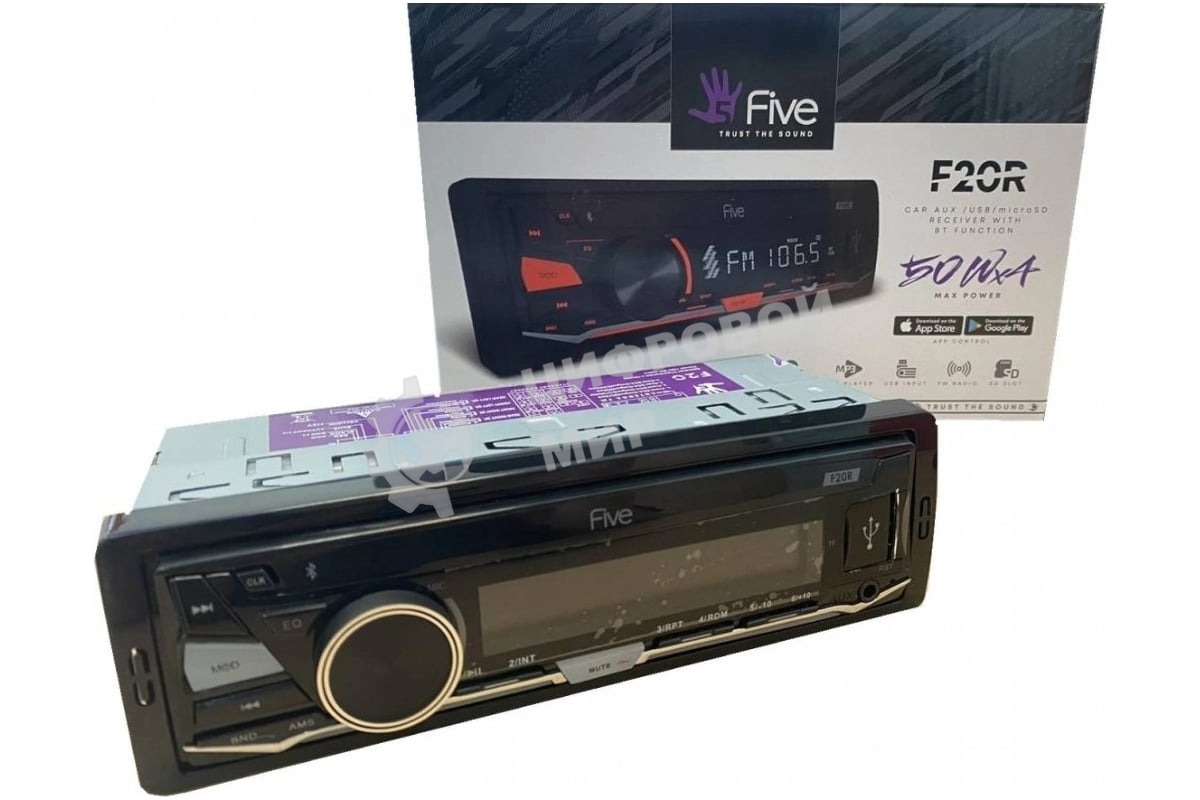 Автомагнитола FIVE F-20R, 1 DIN, Bluetooth, USB Type-A, AUX