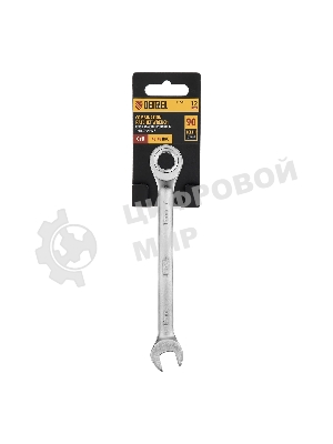 Ключ комбинированный трещоточный Denzel 12 мм, CrV, матовый хром