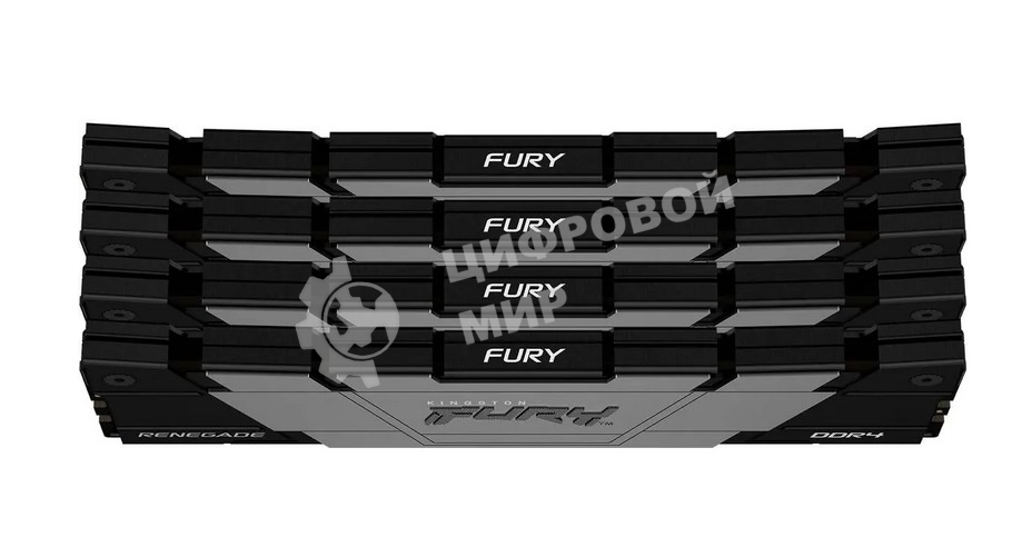 Оперативная память Kingston Fury Renegade, DDR4, 64GB (4x16GB), 3200MHz, CL16, DIMM, радиатор, черный