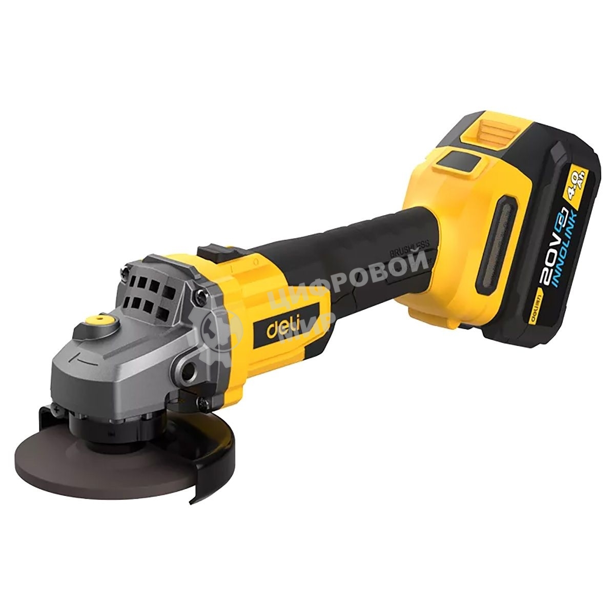 Угловая шлифовальная машина аккумуляторная Deli DC601 (2АКБ*4А·ч + ЗУ, 20В, 115мм, М14, 3500/6000/8500об/мин, сумка)