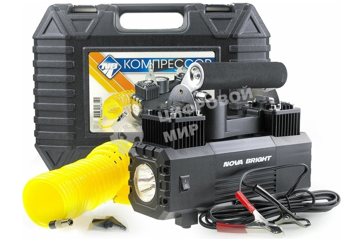 Компрессор Nova Bright АК-65 металлический корпус, LED-фонарь, пластик.кейс 47160