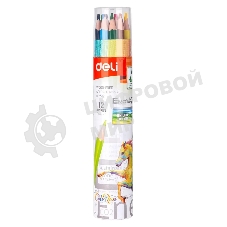 Карандаши цветные Deli EC112-12 Enovation, трехгранный профиль, пластик 12 цветов, картонный тубус (12шт)
