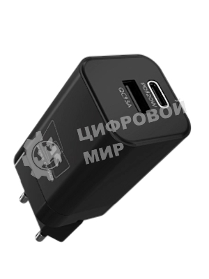 Сетевое зарядное устройство MORE CHOICE NC85i 1USB+1Type-C 3.0A PD 20W+QC3.0 для Lightning 8-pin Type-C, черный