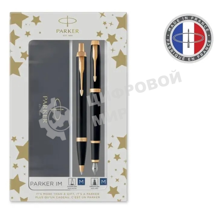 Набор ручек Parker IM Core FK221 CW2093216, Black GT, M, сталь нержавеющая, коробка подарочная, перьевая, ручка шариковая