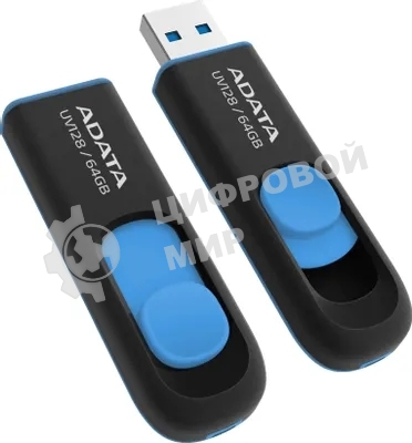 Флешка USB ADATA UV128 (AUV128-64G-RBE), 64Gb, USB 3.0, R/W 100/30, черный/синий