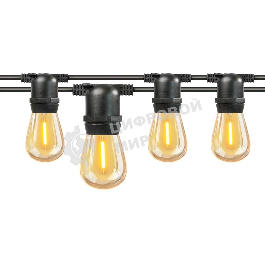 Гирлянда Белт Лайт Gen-Beltlight-5M-15E27-IP65 Black (Шаг 30См/16а/2*1,5mm +3m шнур)
