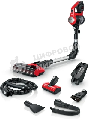 Пылесос вертикальный Bosch BCS711PET черный/красный, питание от аккумулятора, 18 Вт, уборка сухая, пылесборник контейнер 0.3 л