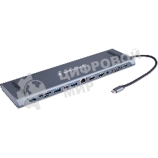 USB-концентратор Gembird UHB-D6, USB Type-C, USB 2.0/RJ45/USB Type-C PD87W/Jack 3.5 / SD/TF/2xHDMI/VGA, USB Type-C