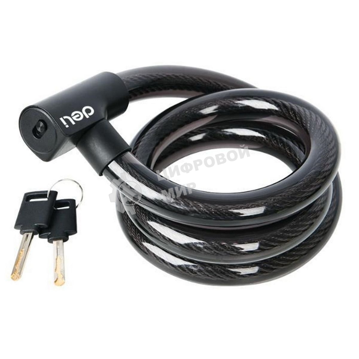 Замок тросовый велосипедный Deli DL508064 20x1200 мм, два ключа, держатель на раму