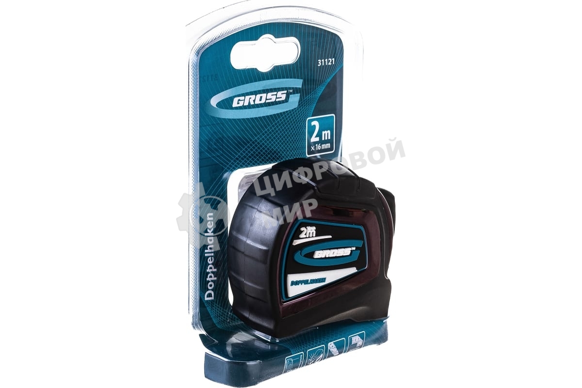 Рулетка Gross 31121''doppelhaken'' 2м x 16мм односторонний зацеп нейлон двуст. шкала автоматич