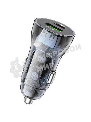 Автомобильная зарядка HOCO Z47A прозрачный 1xUSB-1xUSB-C, 3А PD30W QC3.0, черный