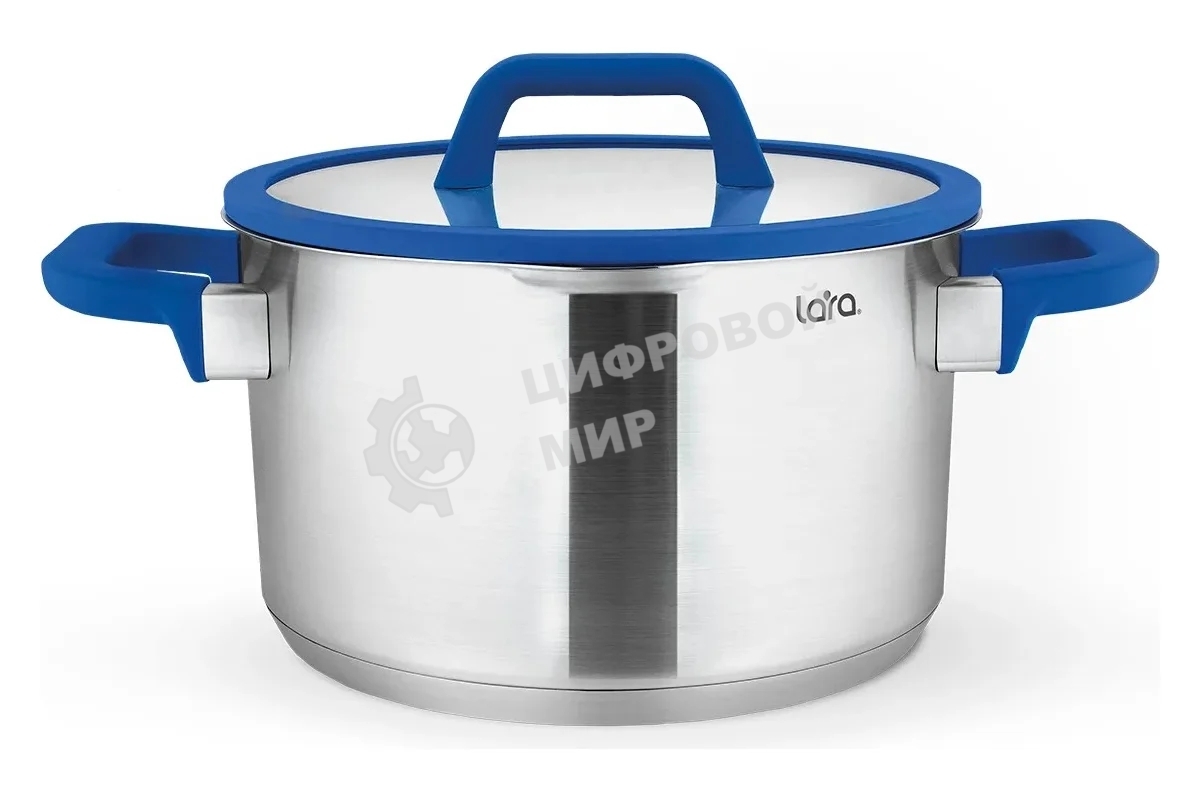Кастрюля Lara LR02-793 Сапфир 4,9 л, 22x11 см, нержавеющая сталь, с крышкой, индукция