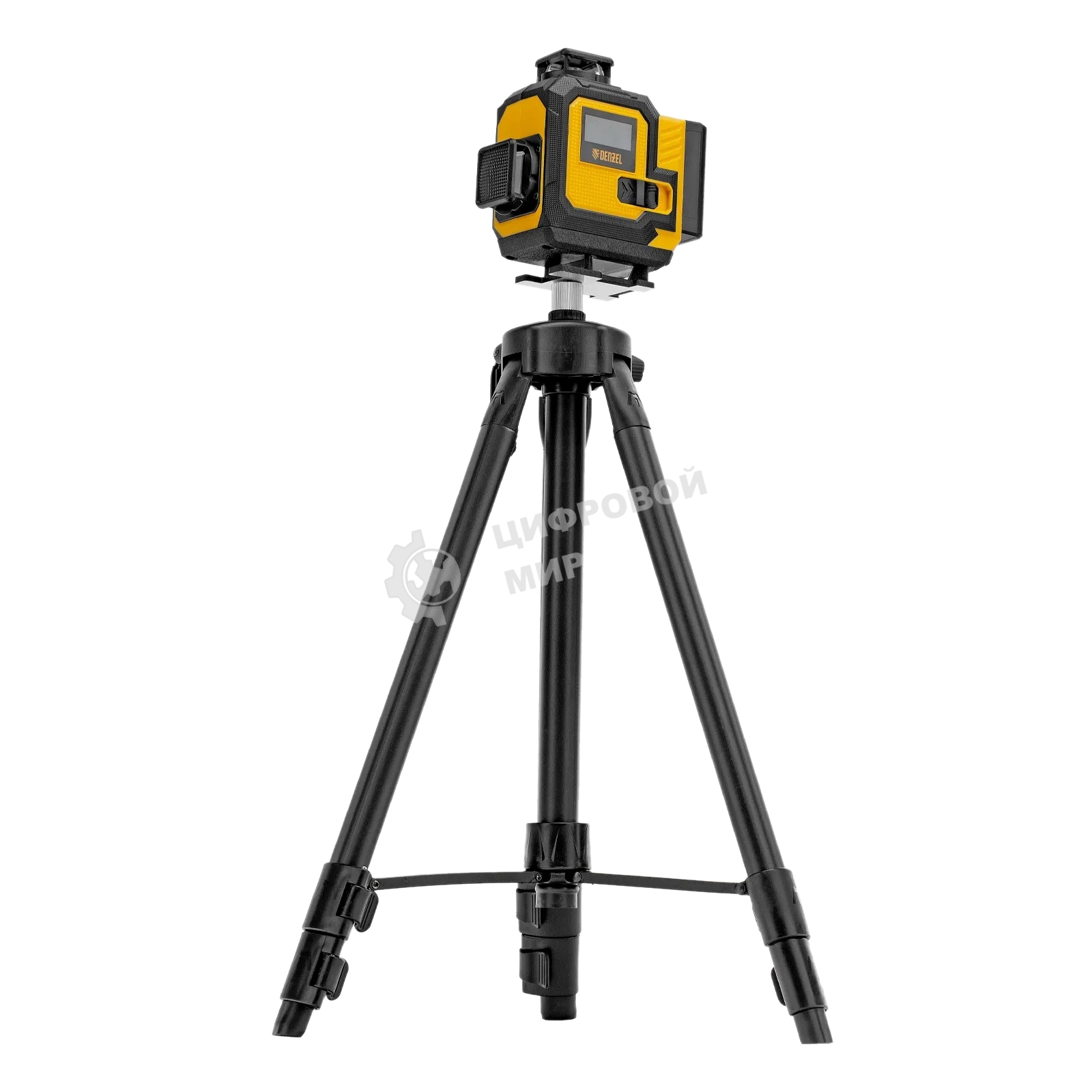 Лазерный уровень мультипризменный Denzel DLV 360-4T, 30 м, зеленый луч, Li-Ion 2,4 Aч, штатив