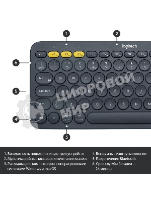 Клавиатура беспроводная Logitech K380 (920-007590) темно-серый (неоригинальная гравировка)