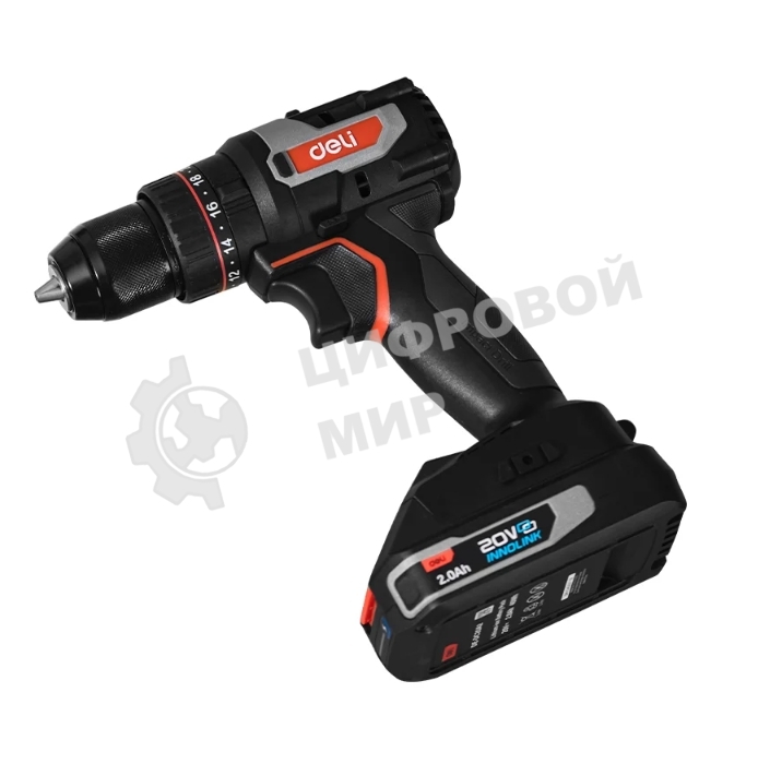 Дрель-шуруповерт Deli DE-CZ20-1, Аккумуляторная, 20В, Без АКБ и ЗУ, Ударная