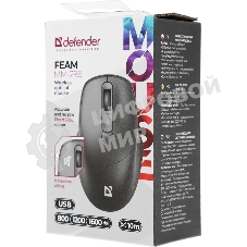Мышь беспроводная Defender Feam MM-296 черный, 1600 dpi, радиоканал, USB, кнопки - 4