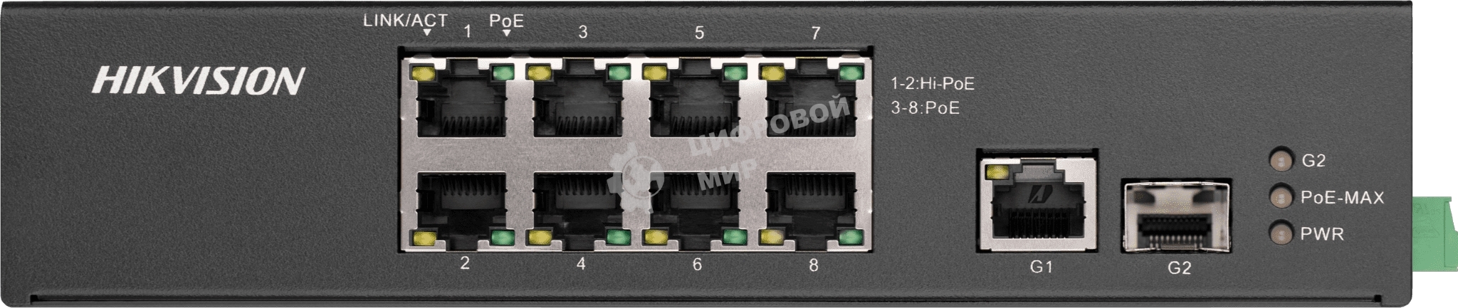 Коммутатор Hikvision DS-3T0310HP-E/HS, 6×100 Мбит/с PoE+ + 2×100 Мбит/с Hi-PoE + 1×1 Гбит/с + 1×1 Гбит/с SFP, неуправляемый