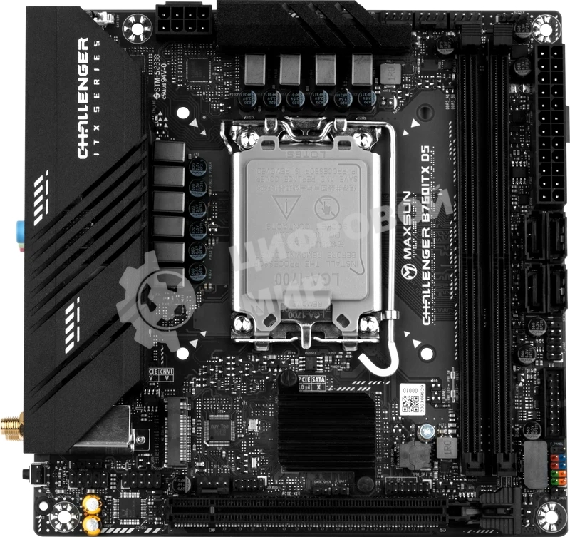Материнская плата Maxsun Challenger B760ITX D5, LGA 1700, Intel B760, 2xDDR5, 4xSATA, 2xM.2, 1xPCIe 5.0 x16, 2xHDMI, 2xDP, 2x 2.5Gb LAN, 2xUSB 3.2 Gen 1, 4xUSB 2.0, 5.1, Mini-ITX